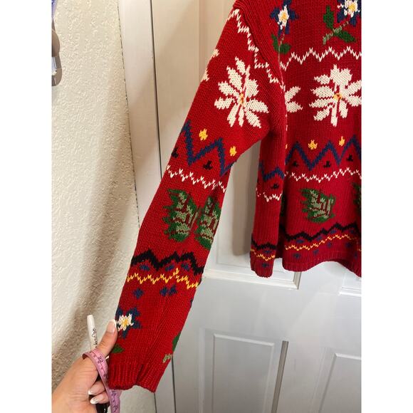 VINTAGE X EDDIE BAUER Red Floral Knit Floral Sweater Medium - Picture 4 of 6
